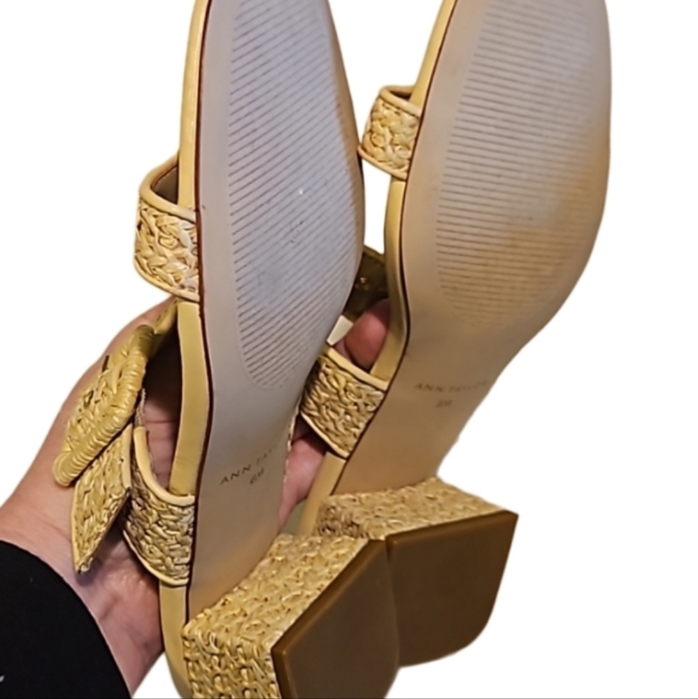 NEW! ANN TAYLOR Raffia Slip On Block Heel Sandals Buckle Accent 6. - Picture 8 of 8